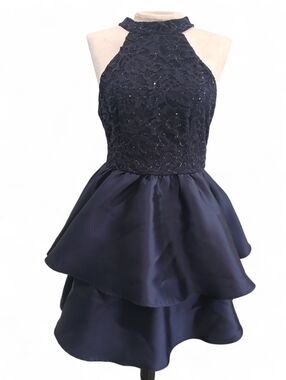 Elegant Navy Halter Dress B.DARLIN SIZE 5/6 STYLE#Q801P074